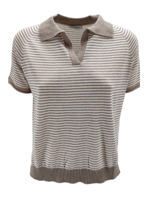 women's white and beige striped polo shirt, egg model A rovescio | 7115901